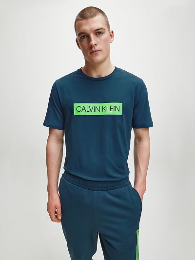 Calvin Klein Ruhák HU341571 | Calvin Klein Logo Gym Férfi Póló Kék / Zöld